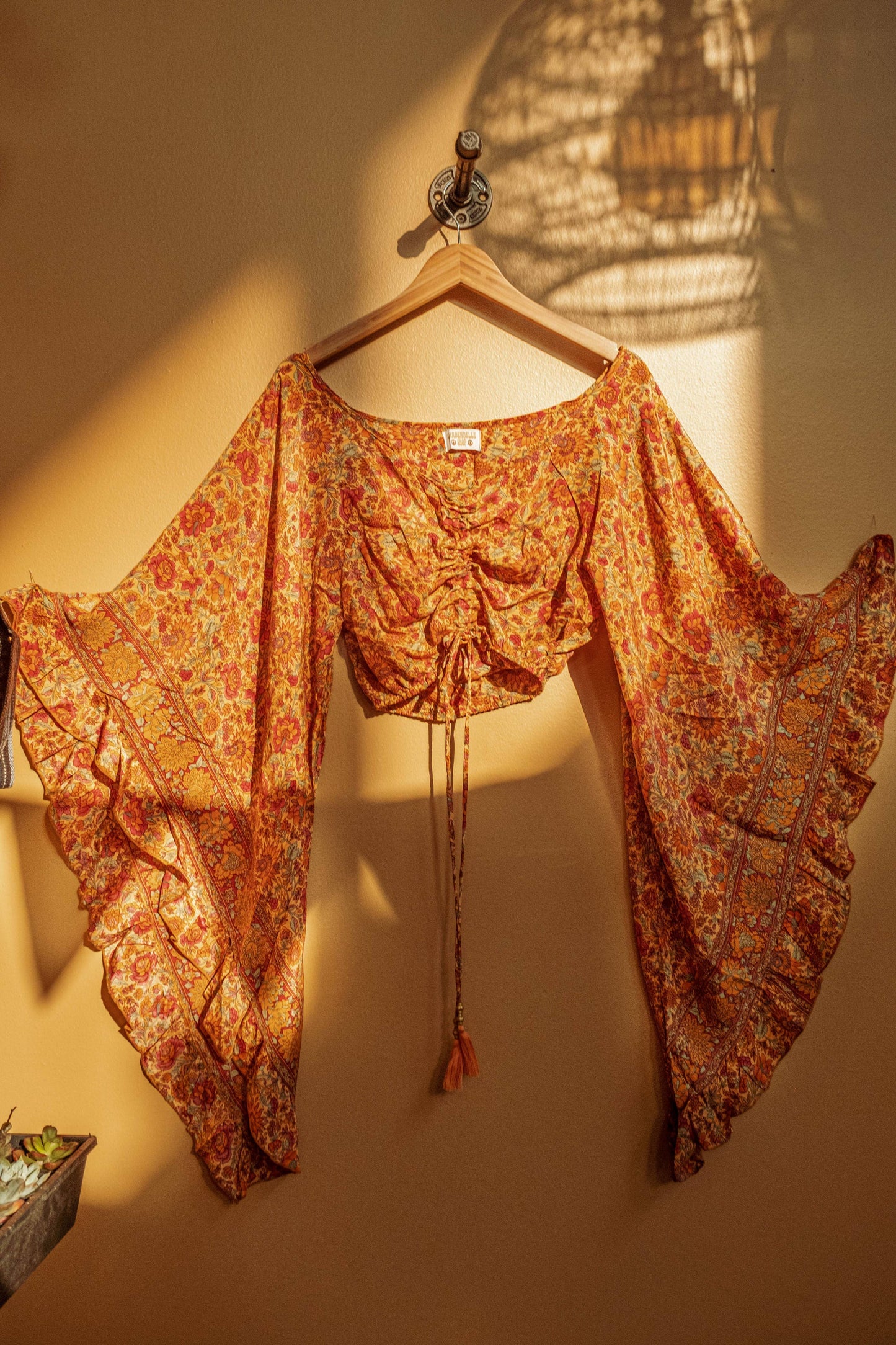 Hippie Flare Bell Sleeve Cinch Top - ORANGE PAISLEY