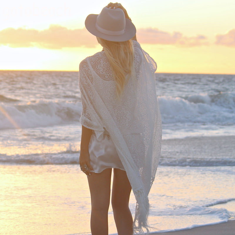 Beautiful White Chiffon Beach Jacket | Ginger Bear Boutique