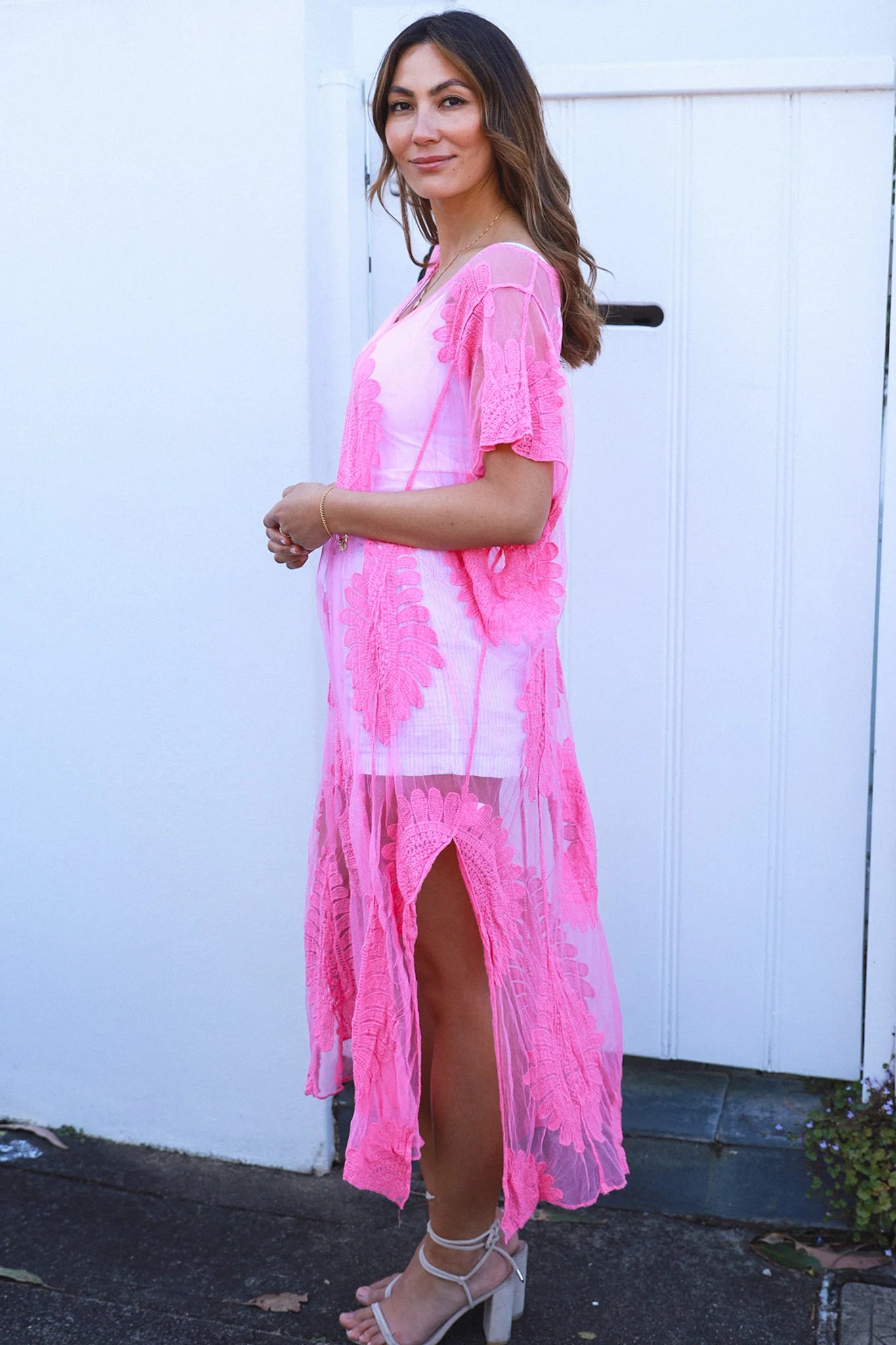 Beautiful Soft Pink and Flowing Sheer and Knitted Cover All