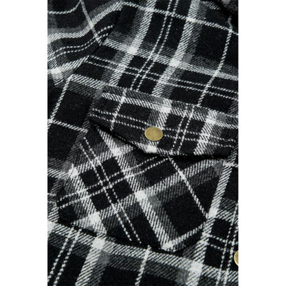 Gray Snap Button Sherpa Lined Hooded Flannel Jacket