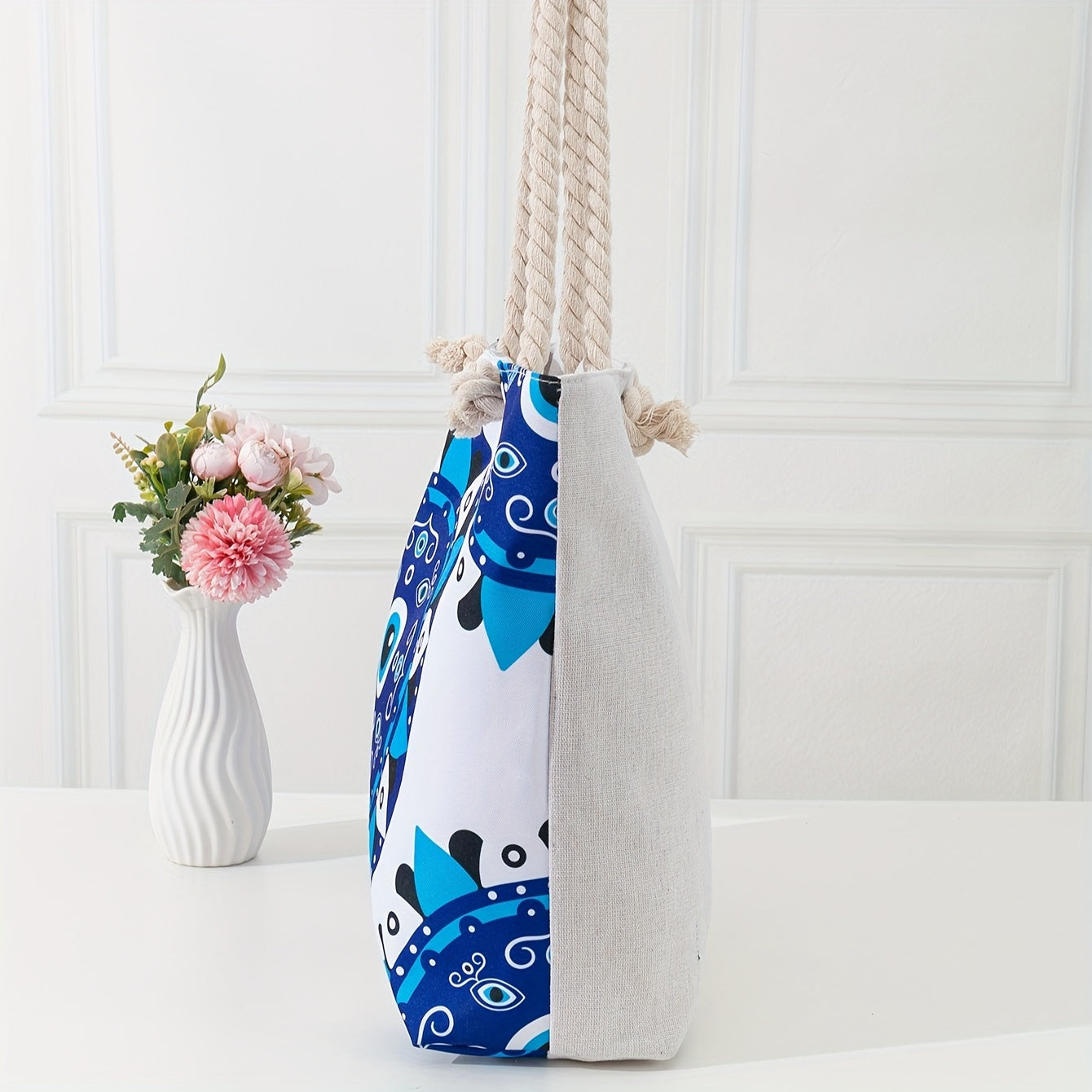 Beautiful Large Blue Pattern Beach Tote Bag | Ginger Bear Boutique