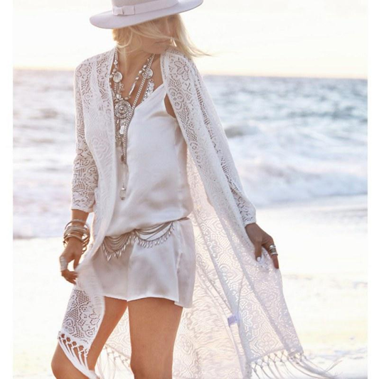 Beautiful White Chiffon Beach Jacket | Ginger Bear Boutique