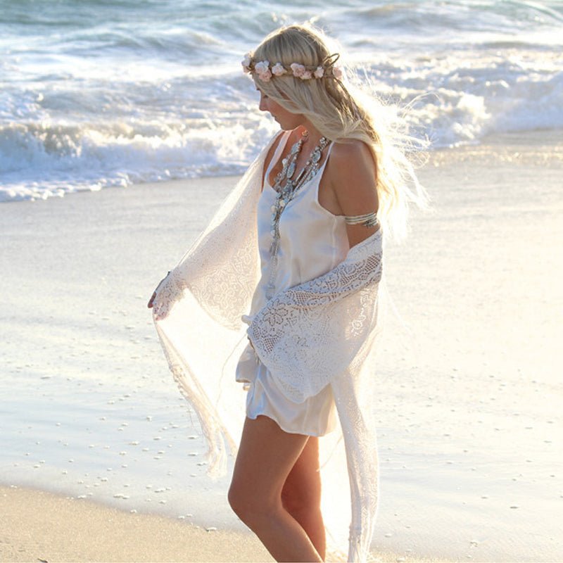 Beautiful White Chiffon Beach Jacket | Ginger Bear Boutique