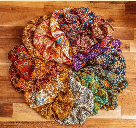 Boho Oversized Silk Floral Hair Scrunchies
