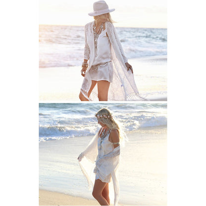 Beautiful White Chiffon Beach Jacket | Ginger Bear Boutique