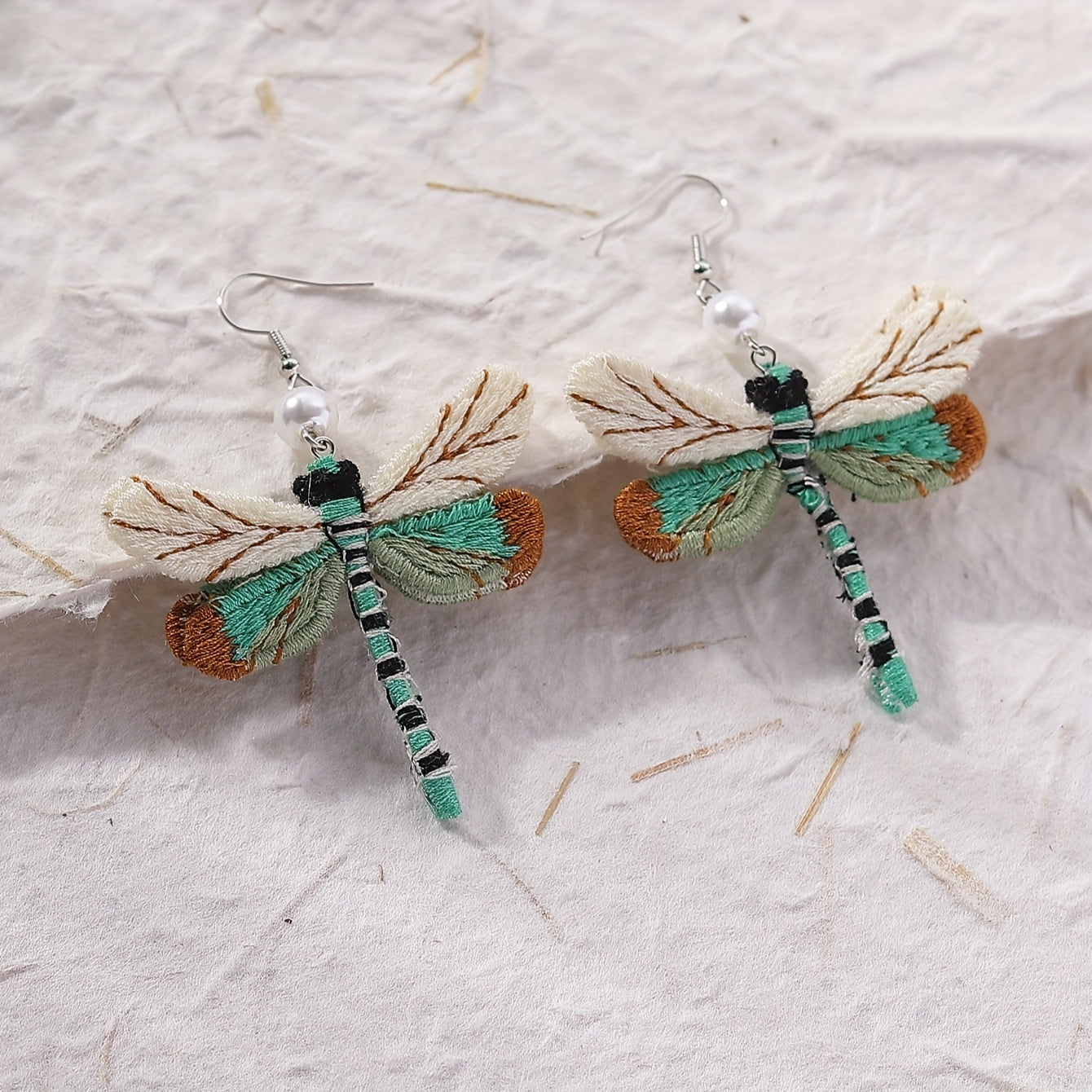 Exquisite Woollen Dragonfly Design Dangle Earrings | Ginger Bear Boutique