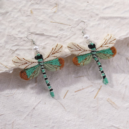 Exquisite Woollen Dragonfly Design Dangle Earrings | Ginger Bear Boutique