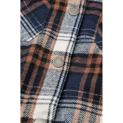 Gray Snap Button Sherpa Lined Hooded Flannel Jacket