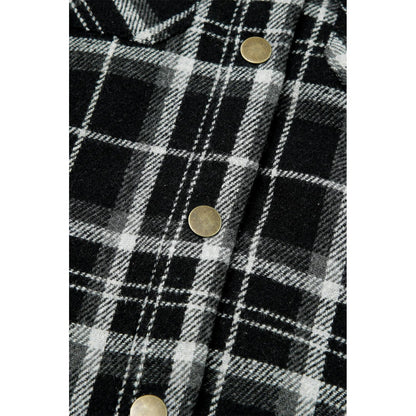 Gray Snap Button Sherpa Lined Hooded Flannel Jacket