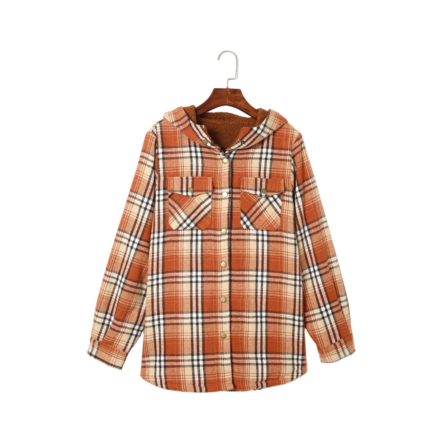 Gray Snap Button Sherpa Lined Hooded Flannel Jacket