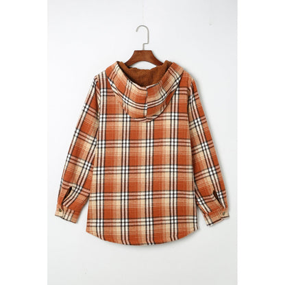 Gray Snap Button Sherpa Lined Hooded Flannel Jacket