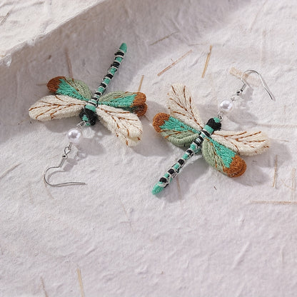 Exquisite Woollen Dragonfly Design Dangle Earrings | Ginger Bear Boutique