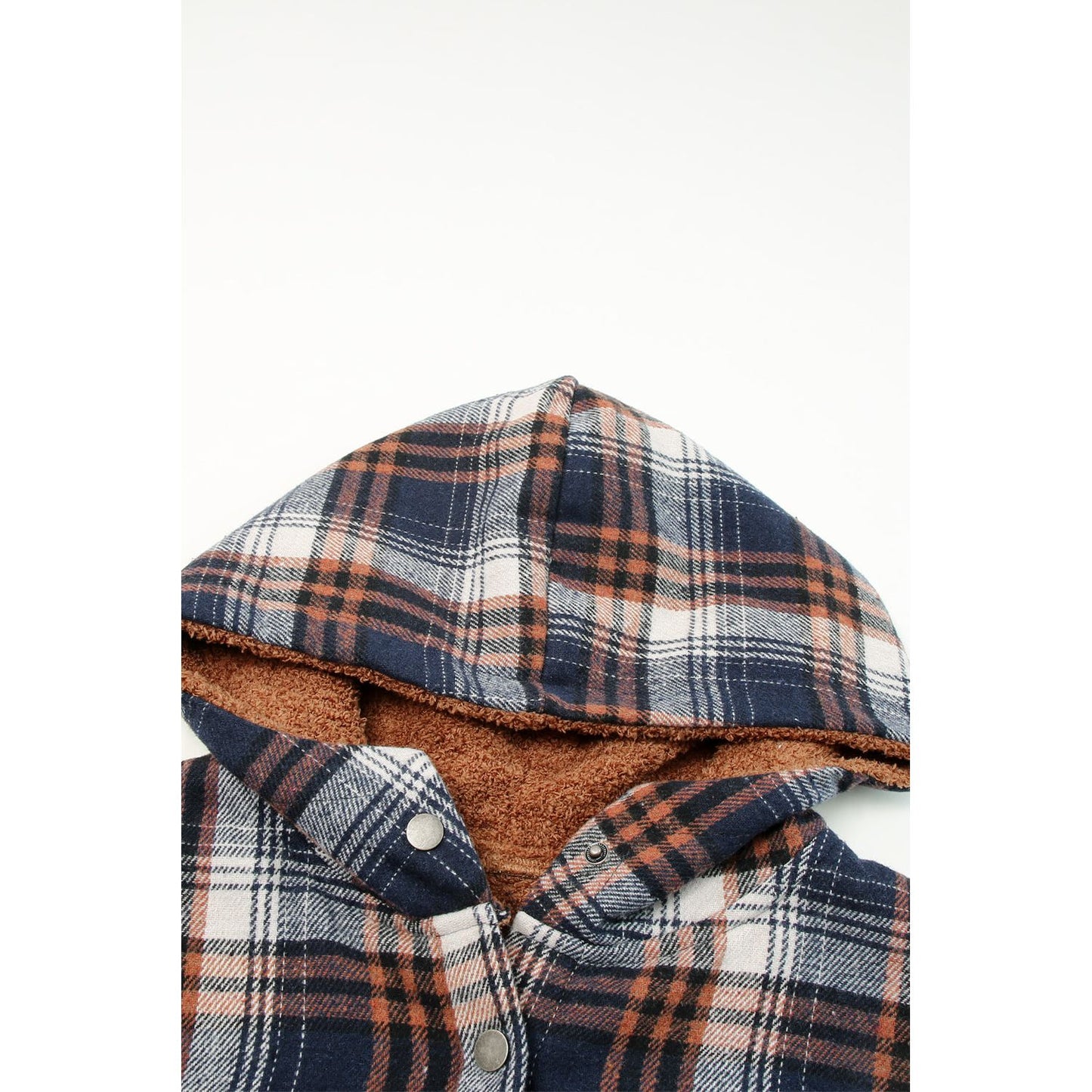 Gray Snap Button Sherpa Lined Hooded Flannel Jacket