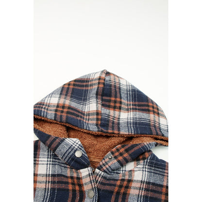 Gray Snap Button Sherpa Lined Hooded Flannel Jacket