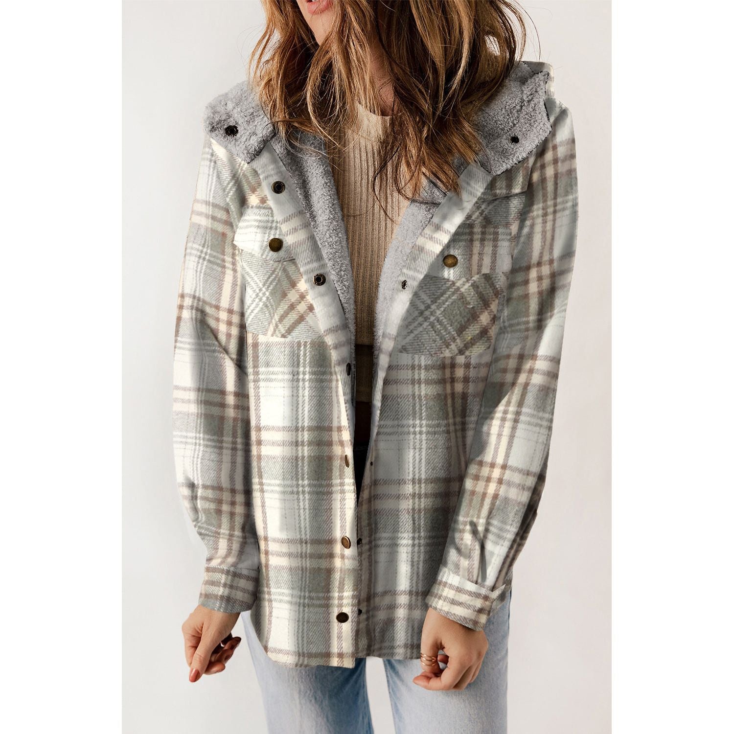 Sherpa Lined Hooded Gray Flannel Jacket | Ginger Bear Boutique