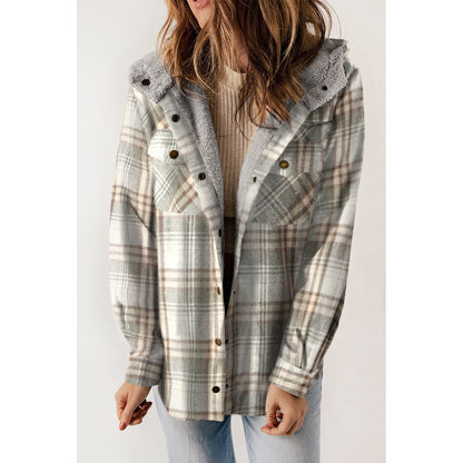 Sherpa Lined Hooded Gray Flannel Jacket | Ginger Bear Boutique