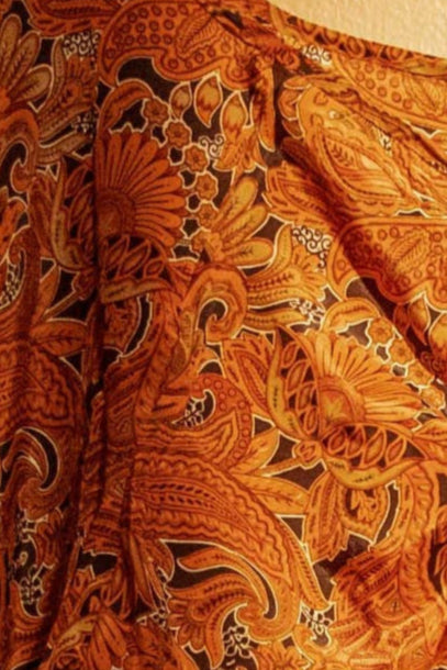 Hippie Flare Bell Sleeve Cinch Top  -  ORANGE PAISLEY