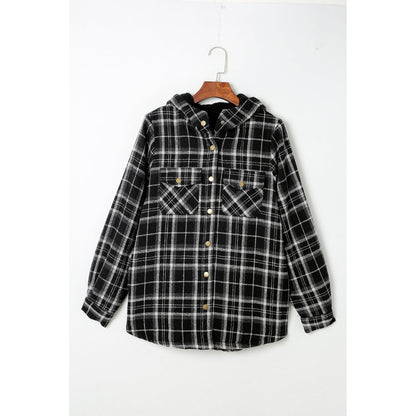 Gray Snap Button Sherpa Lined Hooded Flannel Jacket