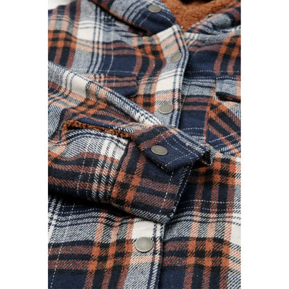 Gray Snap Button Sherpa Lined Hooded Flannel Jacket