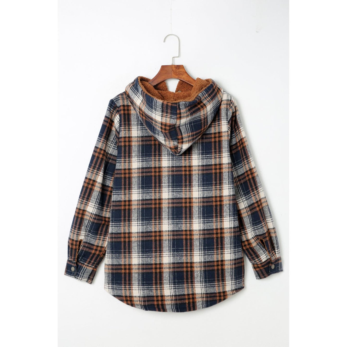 Gray Snap Button Sherpa Lined Hooded Flannel Jacket