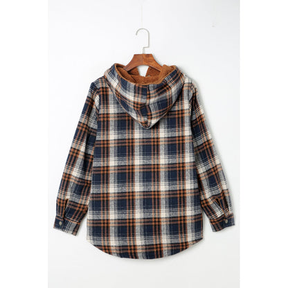Gray Snap Button Sherpa Lined Hooded Flannel Jacket