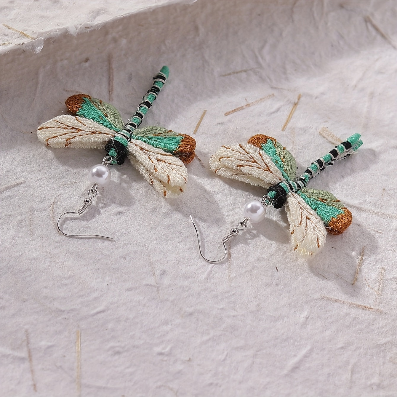 Exquisite Woollen Dragonfly Design Dangle Earrings