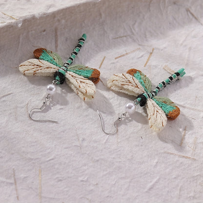 Exquisite Woollen Dragonfly Design Dangle Earrings