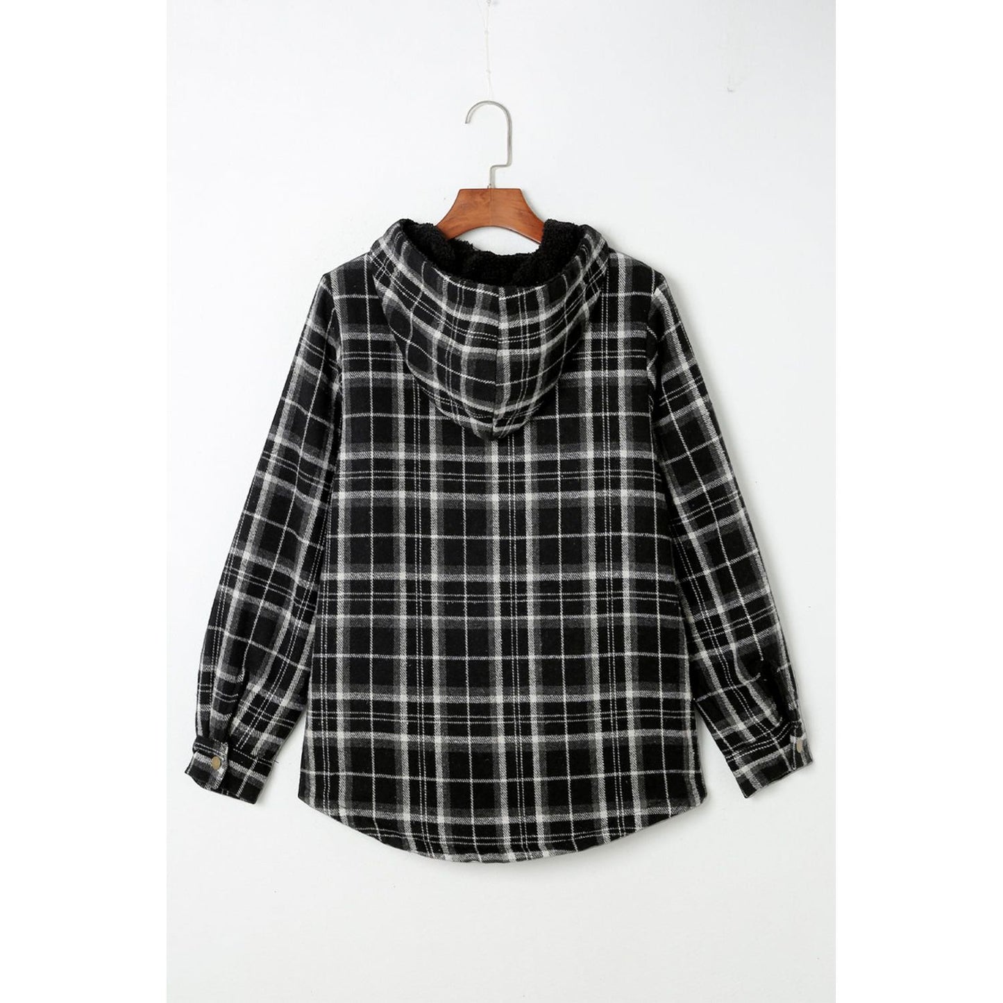 Gray Snap Button Sherpa Lined Hooded Flannel Jacket