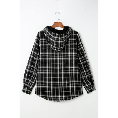 Gray Snap Button Sherpa Lined Hooded Flannel Jacket