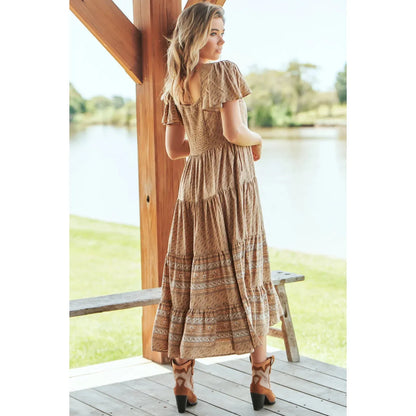 Jaase Isabella Bon Sand Maxi Dress – Boho Floral Tiered Summer Dress