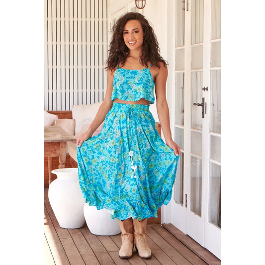 Sea Crystal Print Vela Skirt -  Coastal Dream Maxi Skirt