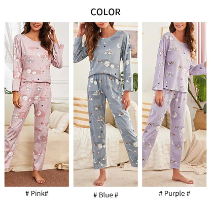 Women Pajama Set - Long Sleeve Shirt And Trousers Sleepwear With Eye Mask