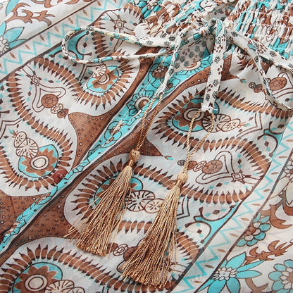 Stunning Beach Boho Design long dress, Vintage floral print Chiffon, three quarter sleeve. | Ginger Bear Boutique