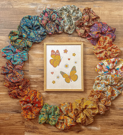 Boho Oversized Silk Floral Hair Scrunchies