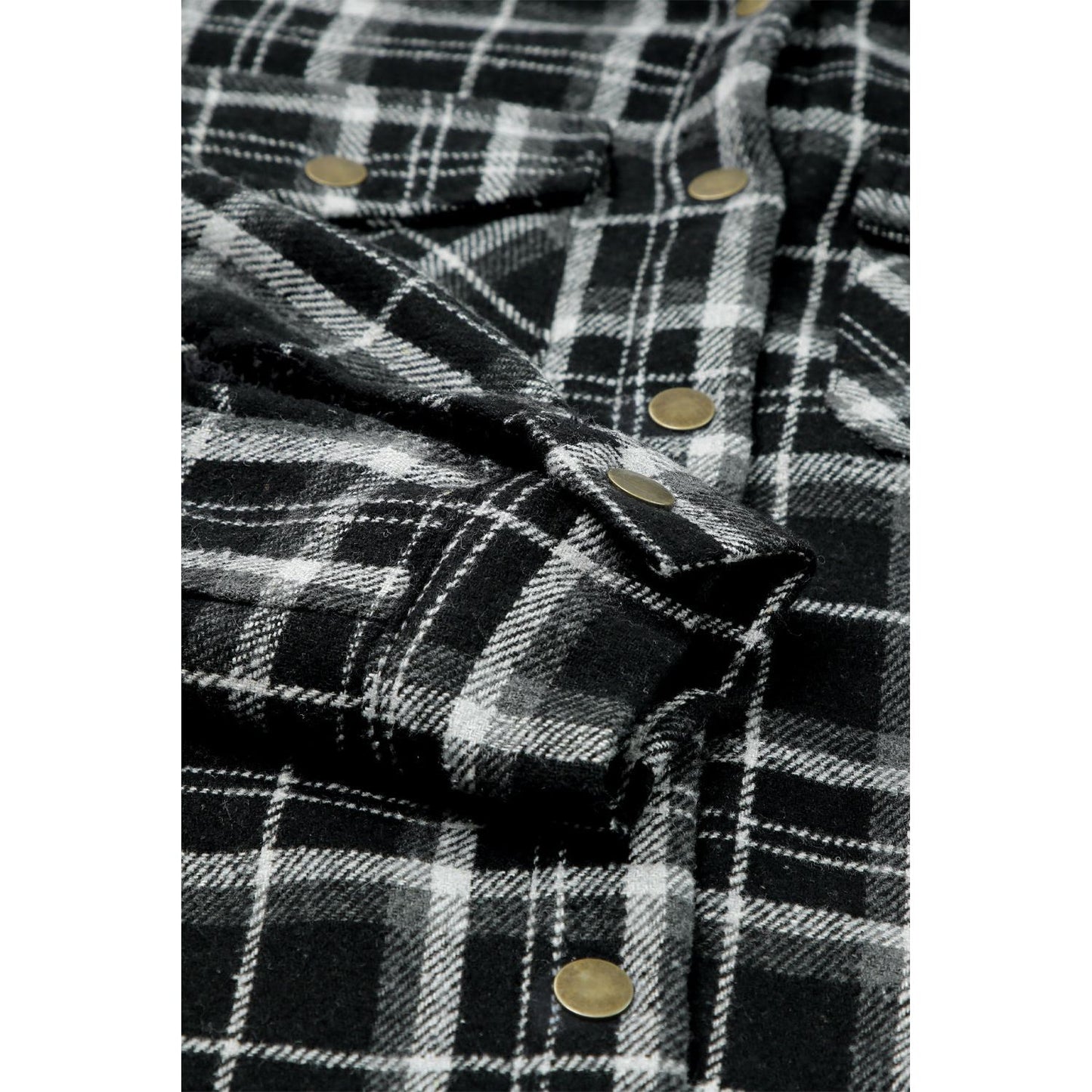 Gray Snap Button Sherpa Lined Hooded Flannel Jacket