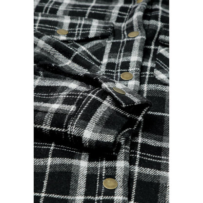 Gray Snap Button Sherpa Lined Hooded Flannel Jacket