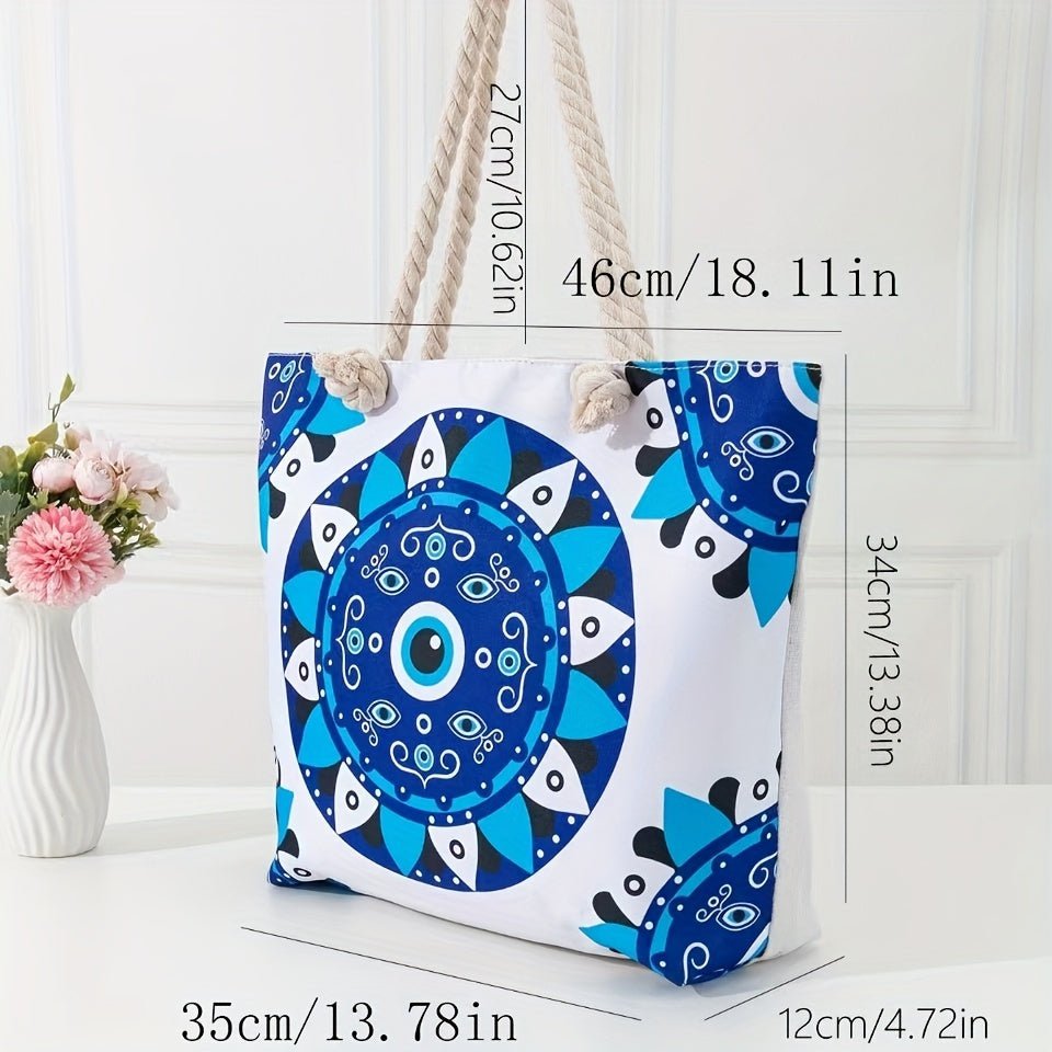 Beautiful Large Blue Pattern Beach Tote Bag | Ginger Bear Boutique