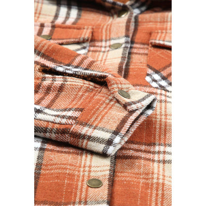 Gray Snap Button Sherpa Lined Hooded Flannel Jacket
