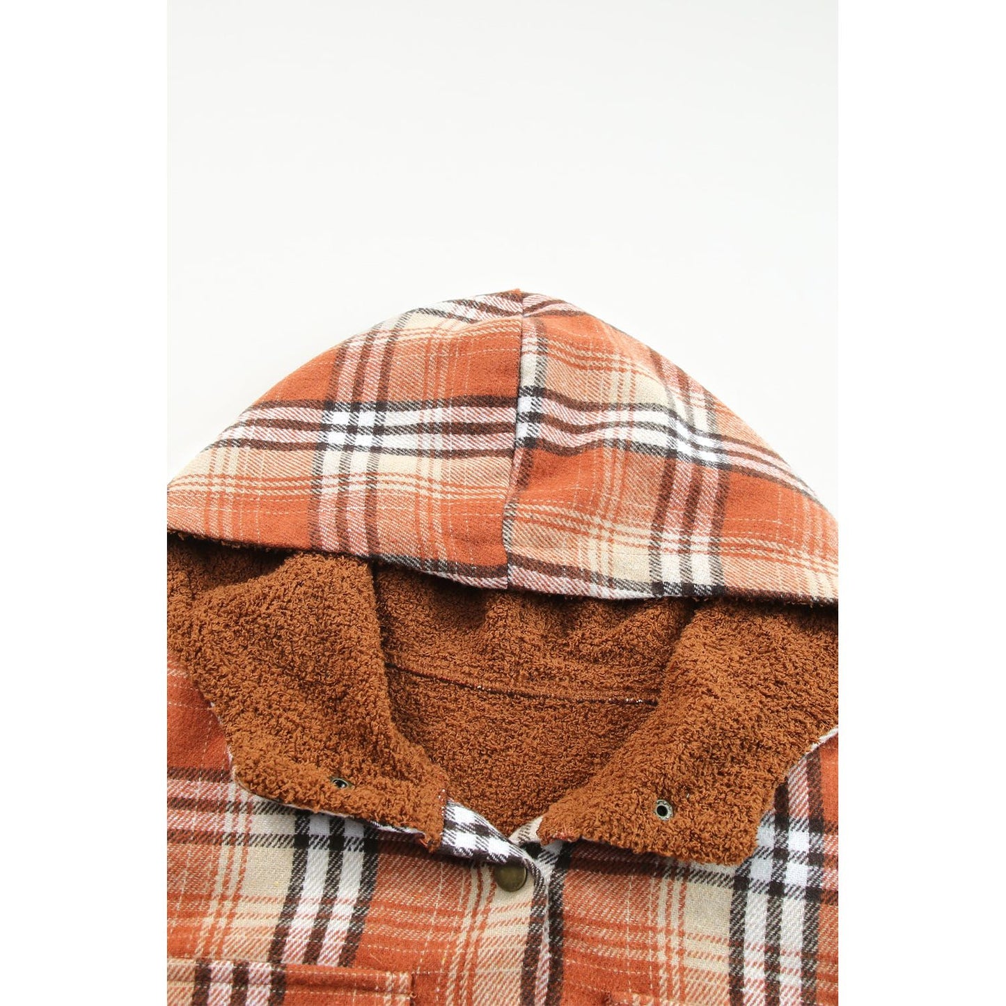 Gray Snap Button Sherpa Lined Hooded Flannel Jacket