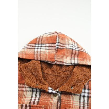 Gray Snap Button Sherpa Lined Hooded Flannel Jacket