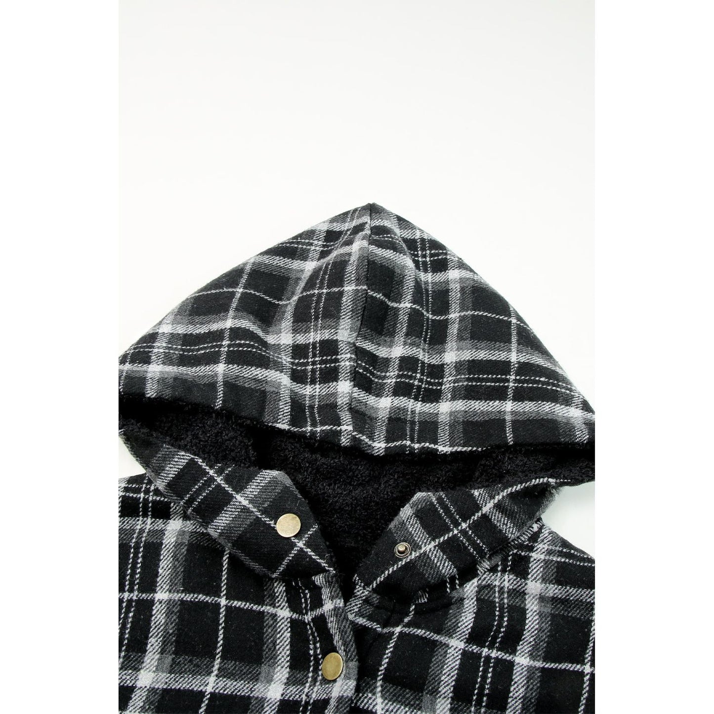 Gray Snap Button Sherpa Lined Hooded Flannel Jacket