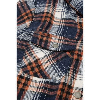 Gray Snap Button Sherpa Lined Hooded Flannel Jacket