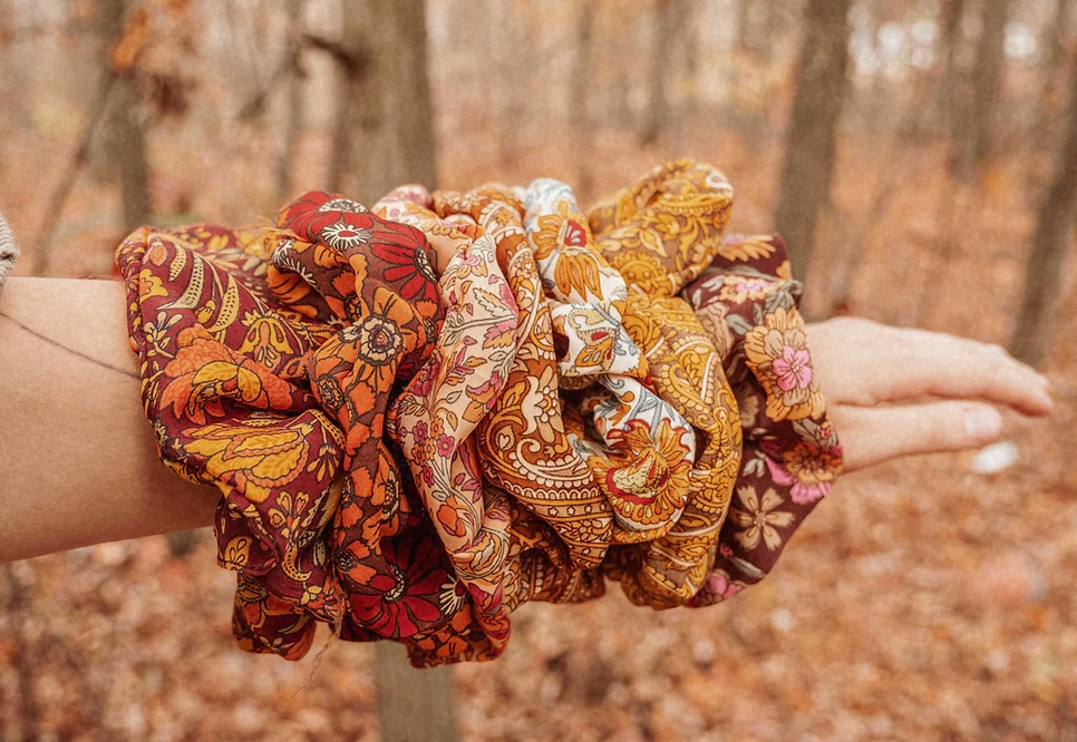Boho Oversized Silk Floral Hair Scrunchies