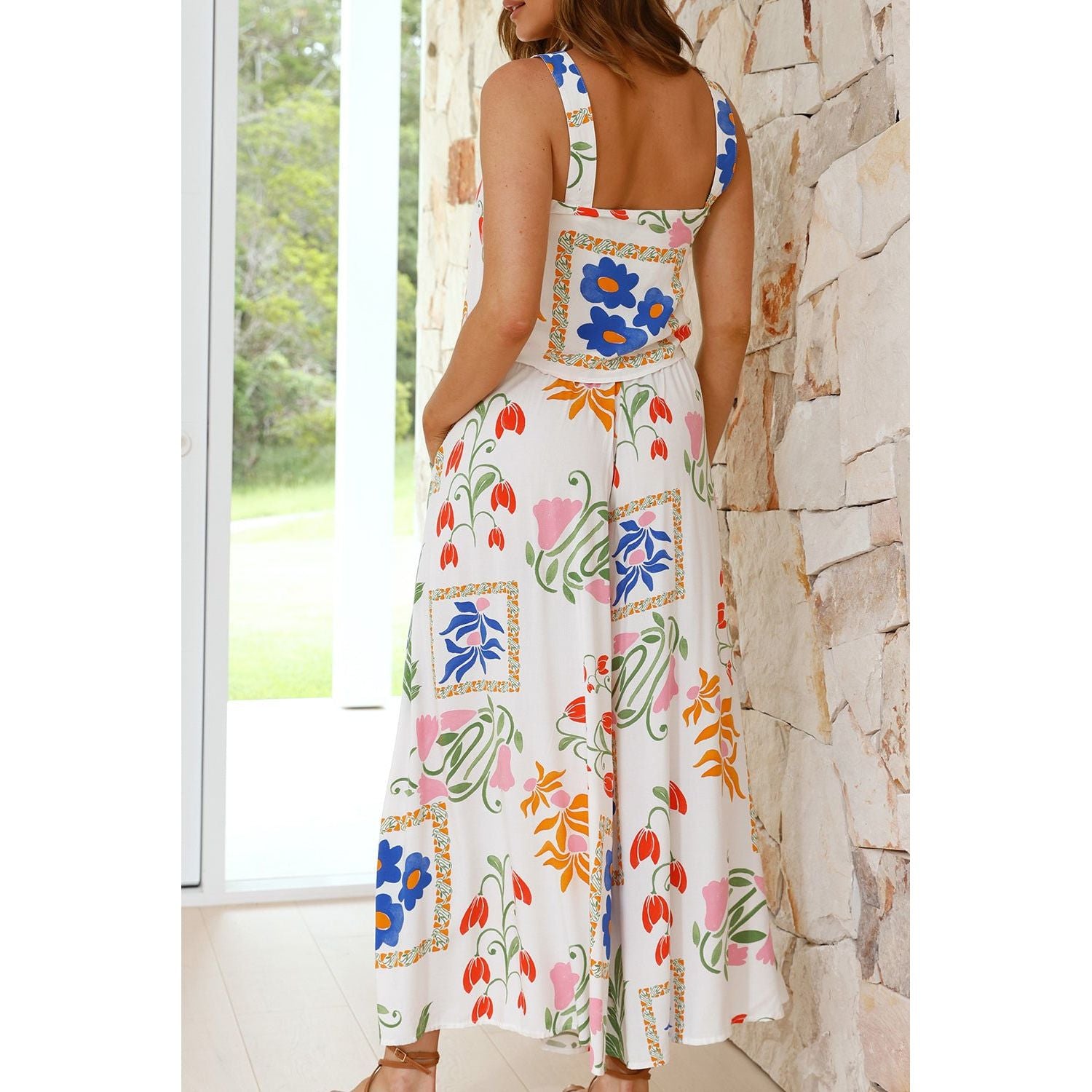Beautiful Boho Floral Set - Square Neck Tank Top and  Wide Leg Pants | Ginger Bear Boutique