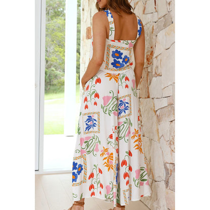 Beautiful Boho Floral Set - Square Neck Tank Top and  Wide Leg Pants | Ginger Bear Boutique