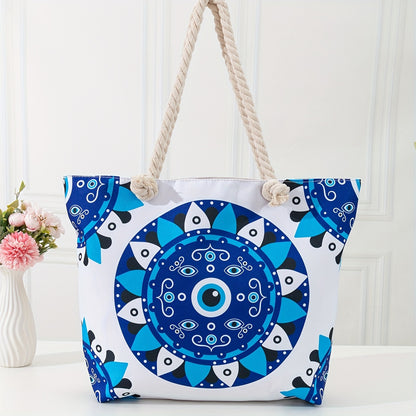 Beautiful Large Blue Pattern Beach Tote Bag | Ginger Bear Boutique