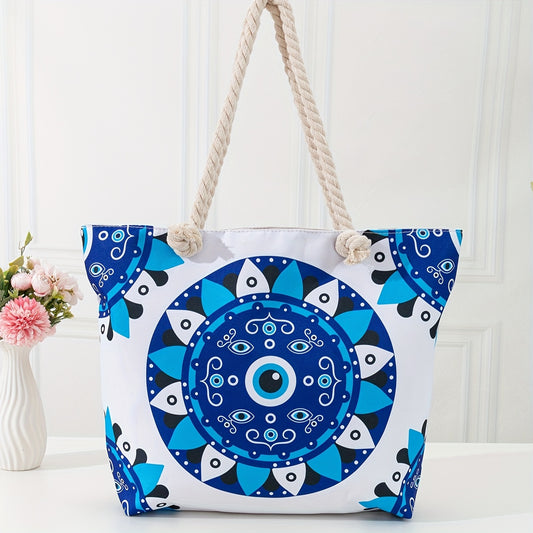 Beautiful Large Blue Pattern Beach Tote Bag | Ginger Bear Boutique