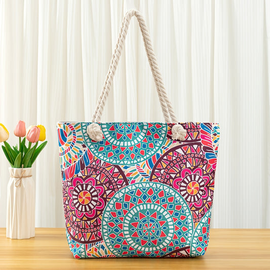 Stylish Beach Bag  - Sandproof, Waterproof & Pocket Zipper Tote