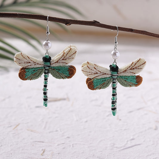 Exquisite Woollen Dragonfly Design Dangle Earrings | Ginger Bear Boutique