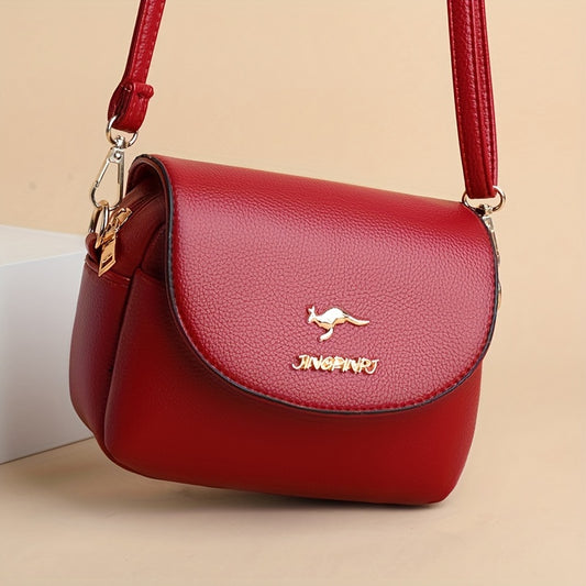 Stylish Leather Shoulder Bag -  Kangaroo and Letter Decor Fashion Crossbody Bag